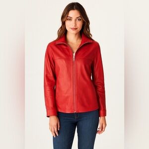 LAROXx Red Genuine Leather Zip Front Jacket Sz 10/12